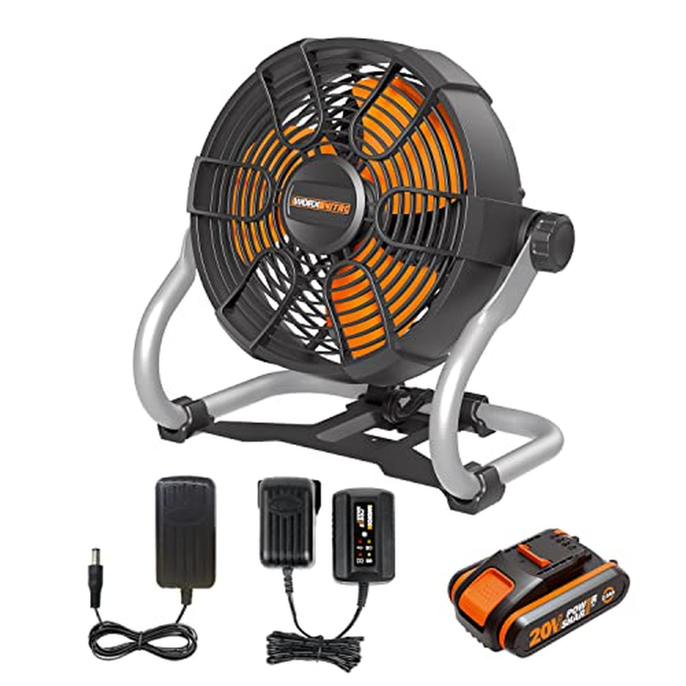 Akumulátorový stavební ventilátor WORX NITRO 18V 20V MAX WX095, PowerShare, max. 6 hodin provozu, 2 nastavení rychlosti, hlava